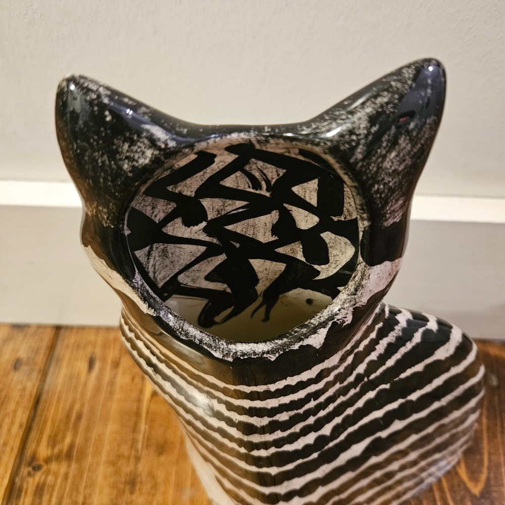 VINTAGE‎ Nina Lyman Black White Cat Tall Ceramic Vase 11" 2001 - Picture 3 of 12